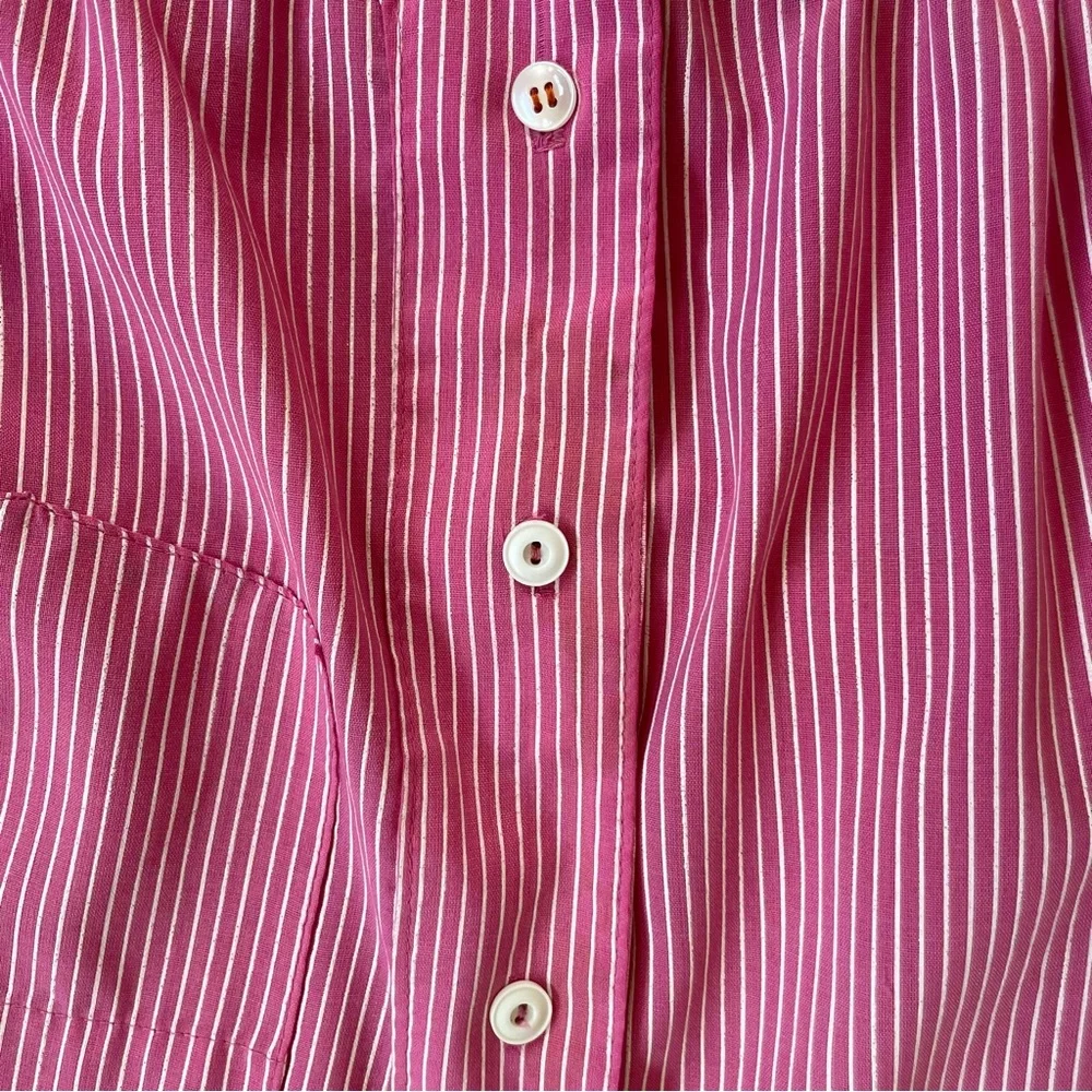 Vintage Oversized Striped Button Down Top Shirt Dress Nautical red pink white - Picture 6 of 10
